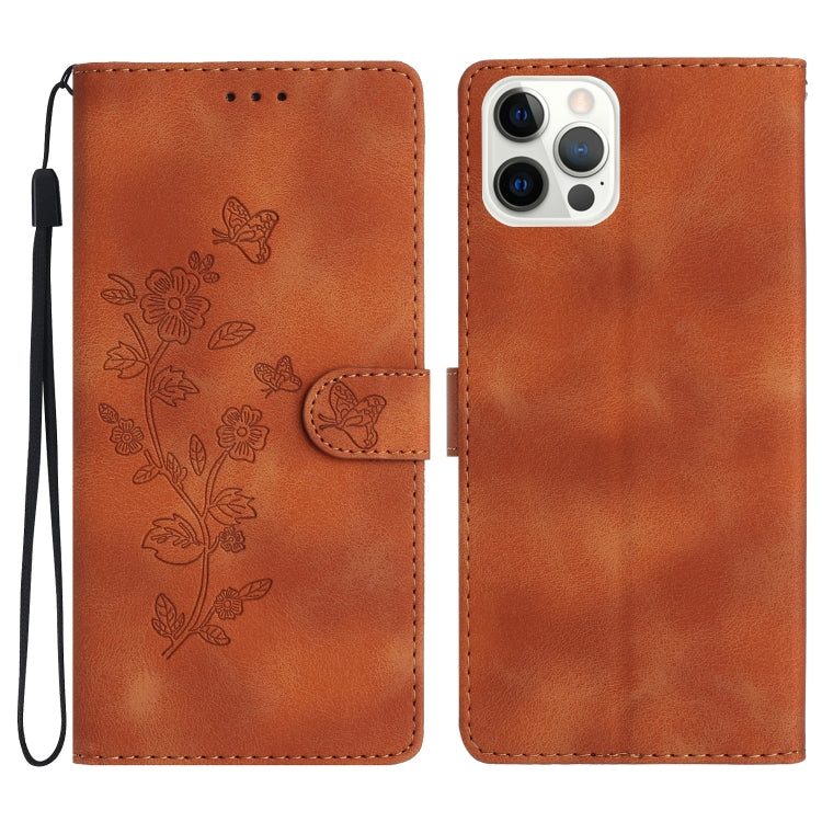 Flower Butterfly Embossing Pattern Leather Phone Case, For iPhone 15, For iPhone 14 Plus, For iPhone 14, For iPhone 14 Pro