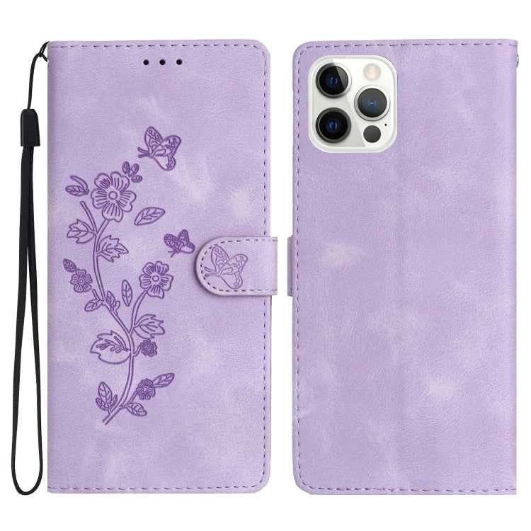 Flower Butterfly Embossing Pattern Leather Phone Case, For iPhone 15, For iPhone 14 Plus, For iPhone 14, For iPhone 14 Pro
