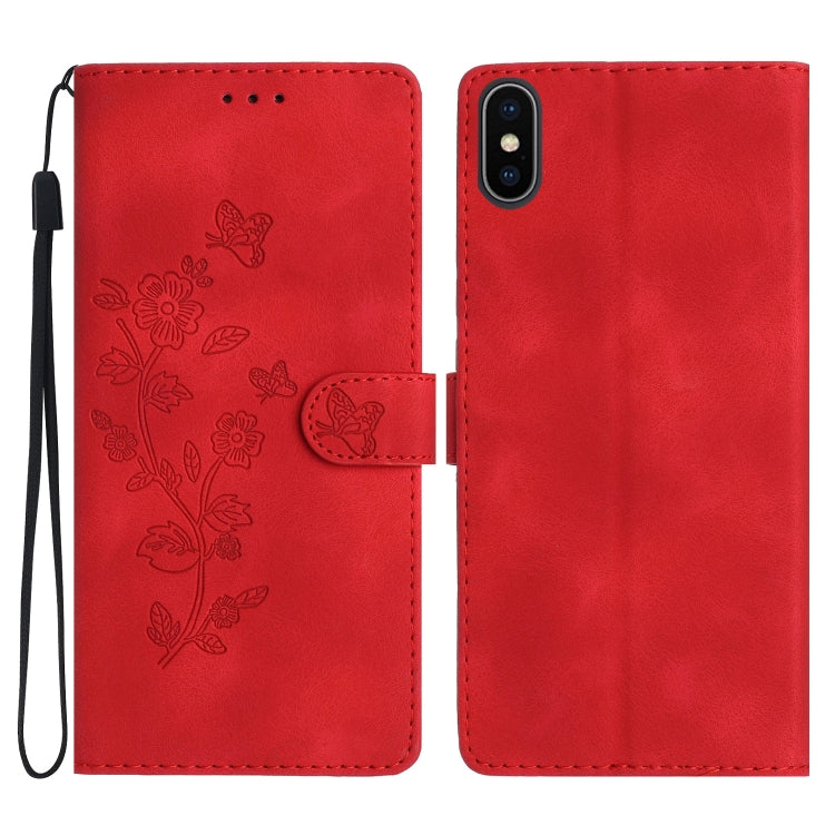 Flower Butterfly Embossing Pattern Leather Phone Case, For iPhone X / XS, For iPhone XR, For iPhone XS Max, For iPhone 8 Plus / 7 Plus / 6 Plus
