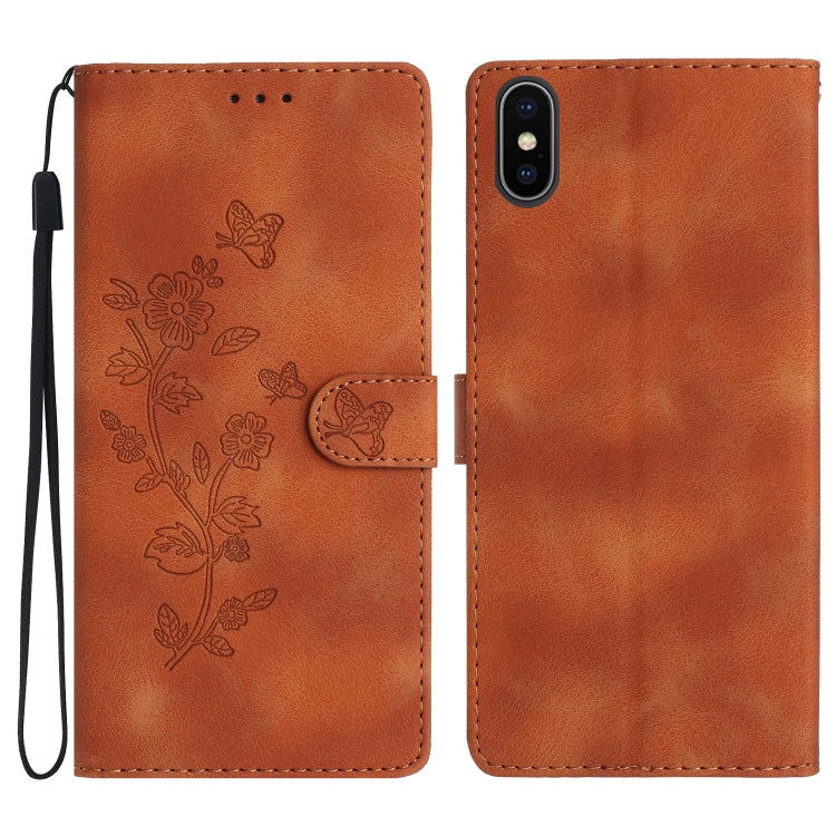 Flower Butterfly Embossing Pattern Leather Phone Case, For iPhone X / XS, For iPhone XR, For iPhone XS Max, For iPhone 8 Plus / 7 Plus / 6 Plus