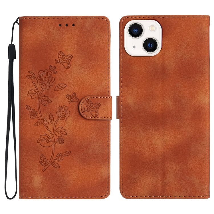 Flower Butterfly Embossing Pattern Leather Phone Case, For iPhone 15, For iPhone 14 Plus, For iPhone 14, For iPhone 14 Pro