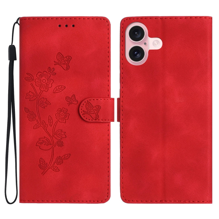 Flower Butterfly Embossing Pattern Leather Phone Case, For iPhone 16, For iPhone 15 Pro Max, For iPhone 15 Pro, For iPhone 15 Plus
