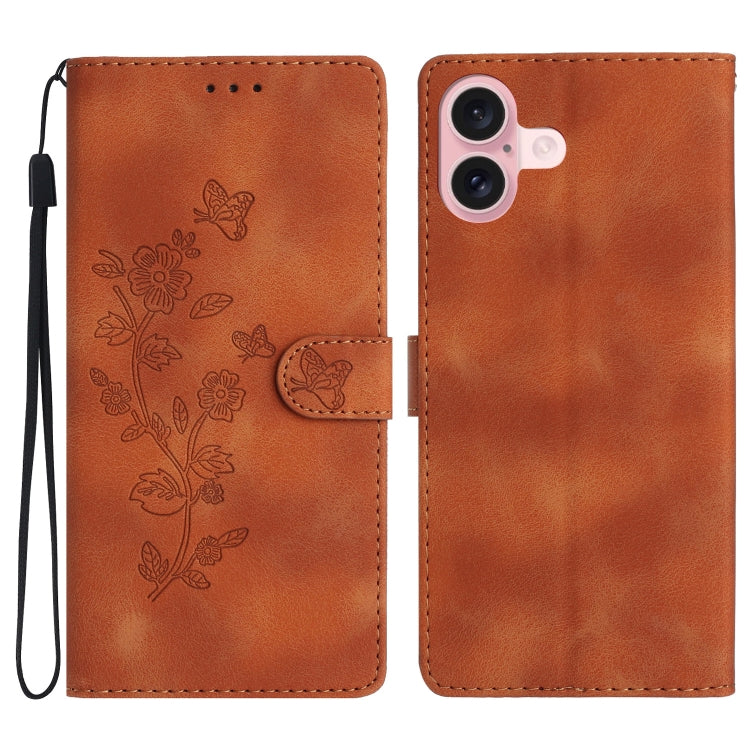 Flower Butterfly Embossing Pattern Leather Phone Case, For iPhone 16, For iPhone 15 Pro Max, For iPhone 15 Pro, For iPhone 15 Plus
