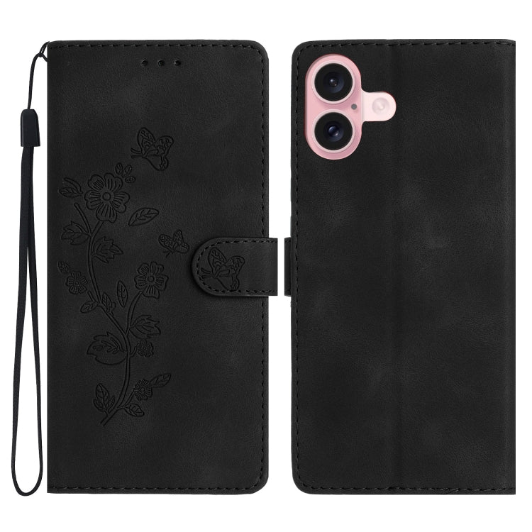 Flower Butterfly Embossing Pattern Leather Phone Case, For iPhone 16, For iPhone 15 Pro Max, For iPhone 15 Pro, For iPhone 15 Plus