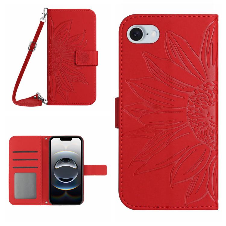 Skin Feel Sun Flower Embossed Flip Leather Phone Case with Lanyard, For iPhone 16e, For iPhone 16 Pro Max