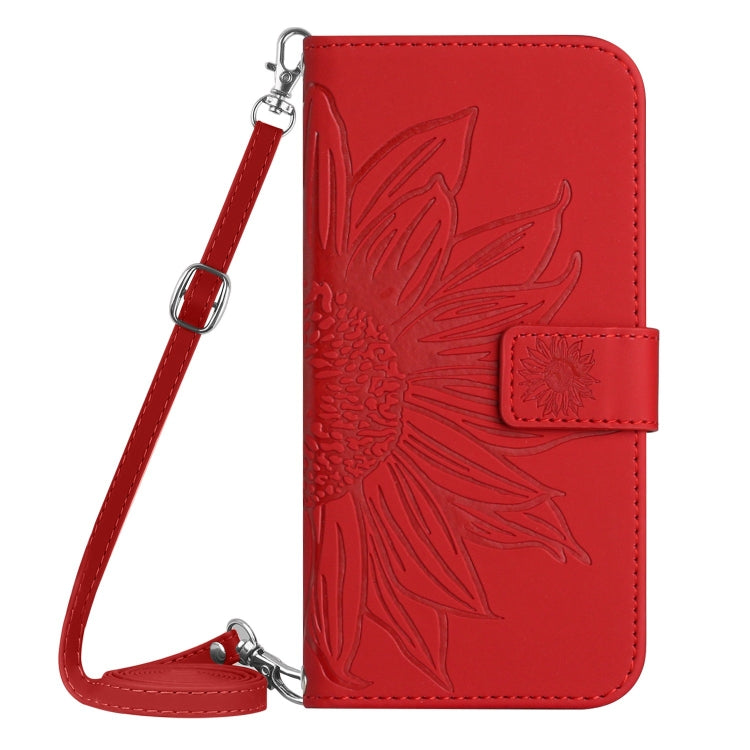 Skin Feel Sun Flower Embossed Flip Leather Phone Case with Lanyard, For iPhone 16e, For iPhone 16 Pro Max