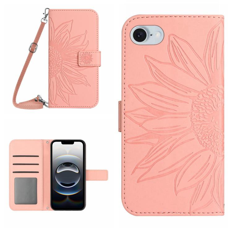 Skin Feel Sun Flower Embossed Flip Leather Phone Case with Lanyard, For iPhone 16e, For iPhone 16 Pro Max