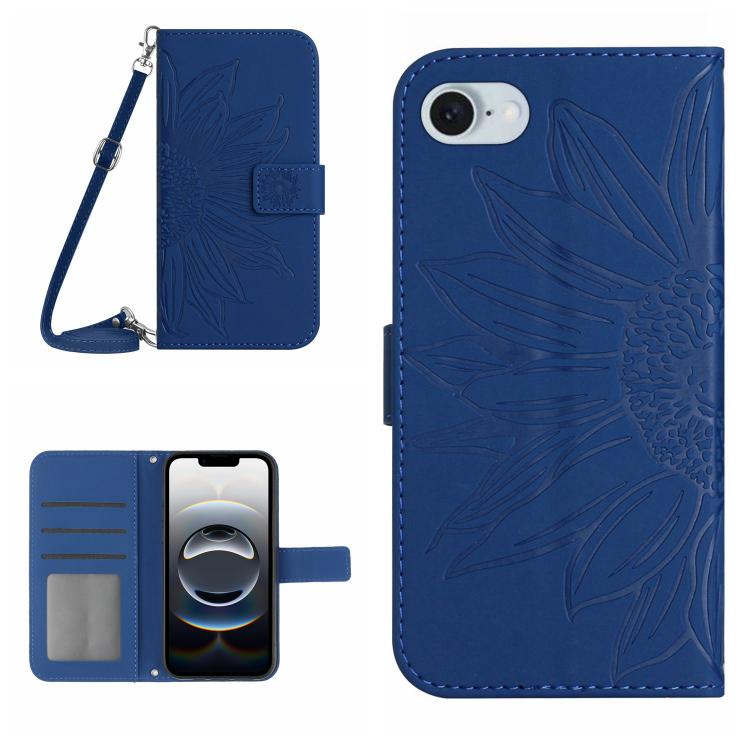 Skin Feel Sun Flower Embossed Flip Leather Phone Case with Lanyard, For iPhone 16e, For iPhone 16 Pro Max