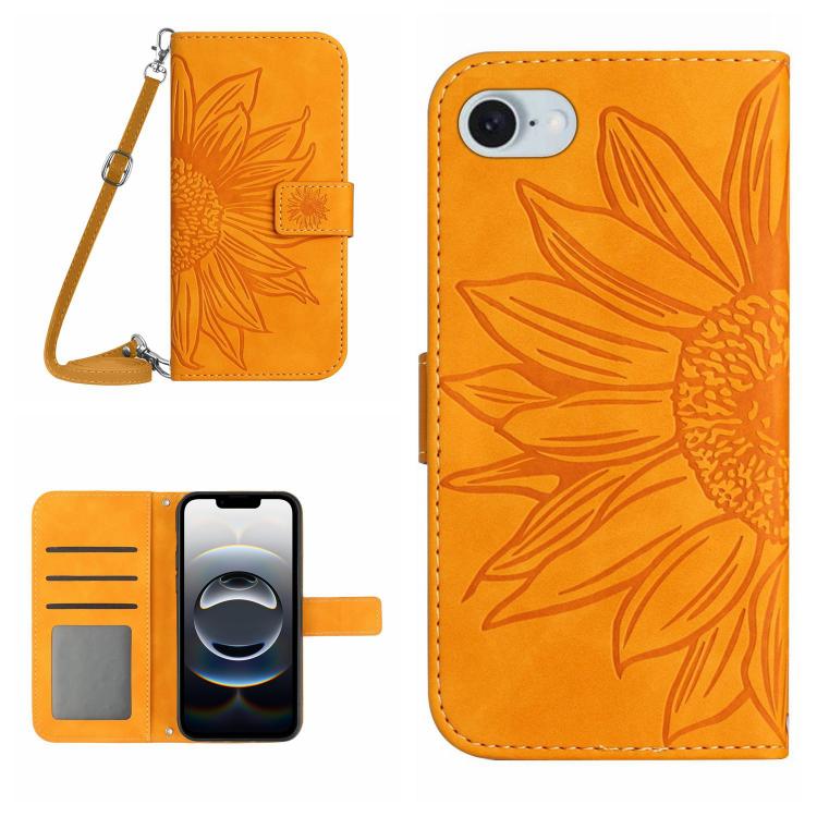 Skin Feel Sun Flower Embossed Flip Leather Phone Case with Lanyard, For iPhone 16e, For iPhone 16 Pro Max