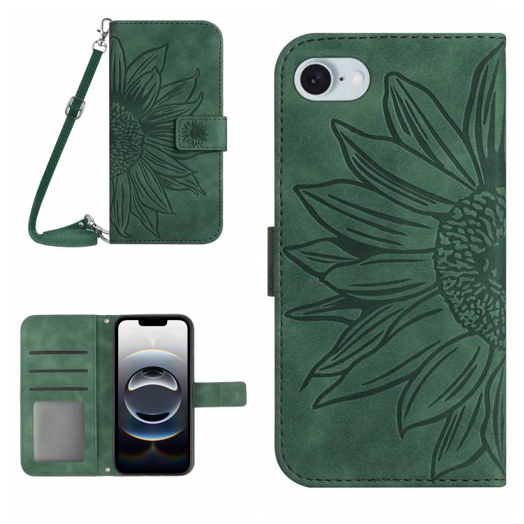 Skin Feel Sun Flower Embossed Flip Leather Phone Case with Lanyard, For iPhone 17, For iPhone Air