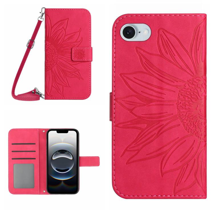 Skin Feel Sun Flower Embossed Flip Leather Phone Case with Lanyard, For iPhone 16e, For iPhone 16 Pro Max