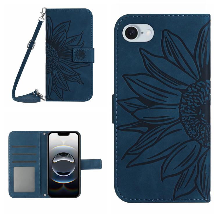 Skin Feel Sun Flower Embossed Flip Leather Phone Case with Lanyard, For iPhone 17, For iPhone Air