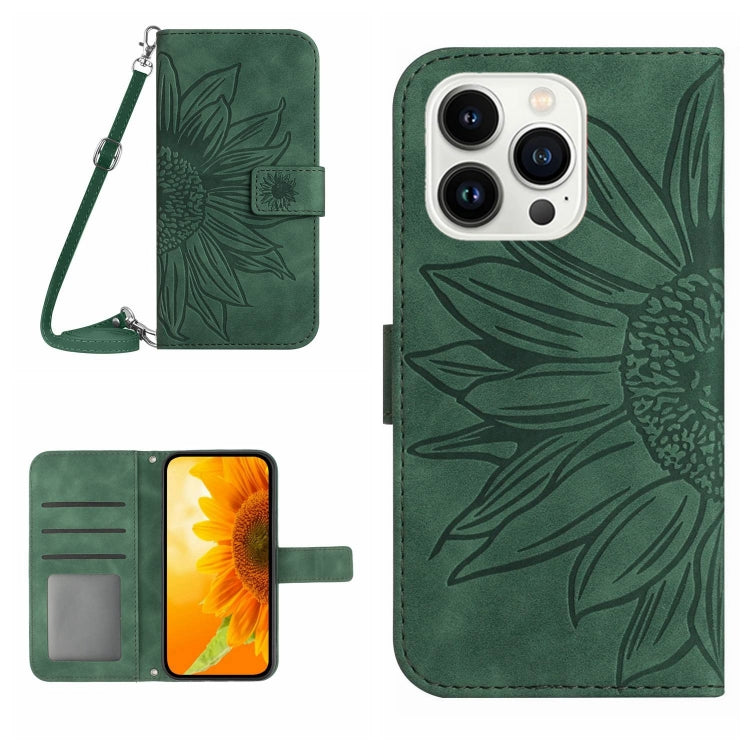Skin Feel Sun Flower Embossed Flip Leather Phone Case with Lanyard, For iPhone 16e, For iPhone 16 Pro Max