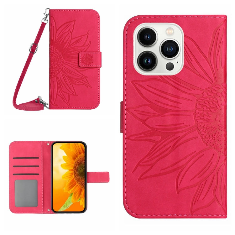 Skin Feel Sun Flower Embossed Flip Leather Phone Case with Lanyard, For iPhone 16e, For iPhone 16 Pro Max
