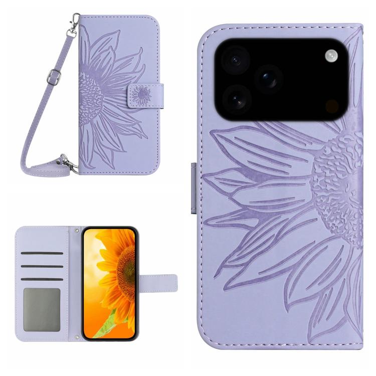 Skin Feel Sun Flower Embossed Flip Leather Phone Case with Lanyard, For iPhone 17, For iPhone Air