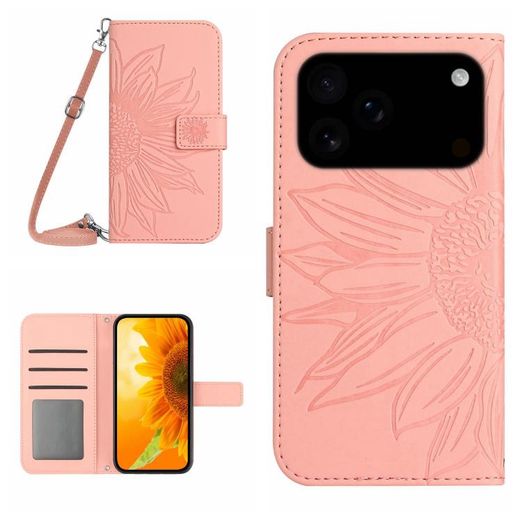 Skin Feel Sun Flower Embossed Flip Leather Phone Case with Lanyard, For iPhone 17, For iPhone Air