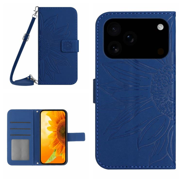 Skin Feel Sun Flower Embossed Flip Leather Phone Case with Lanyard, For iPhone 17, For iPhone Air