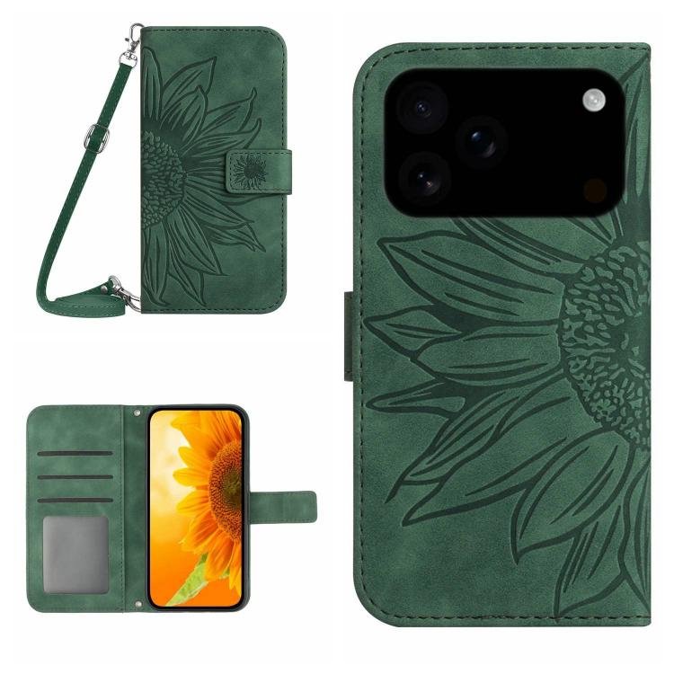 Skin Feel Sun Flower Embossed Flip Leather Phone Case with Lanyard, For iPhone 17, For iPhone Air