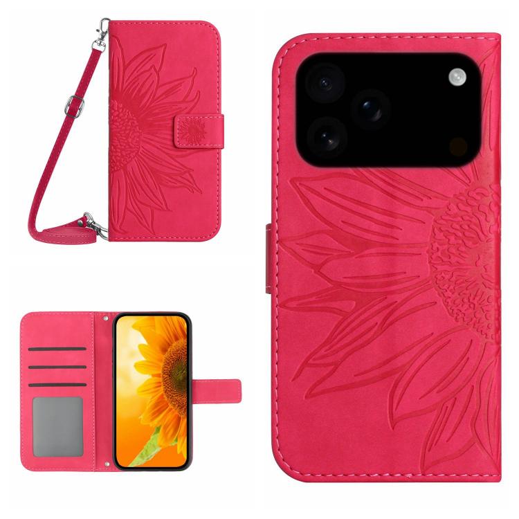 Skin Feel Sun Flower Embossed Flip Leather Phone Case with Lanyard, For iPhone 17, For iPhone Air