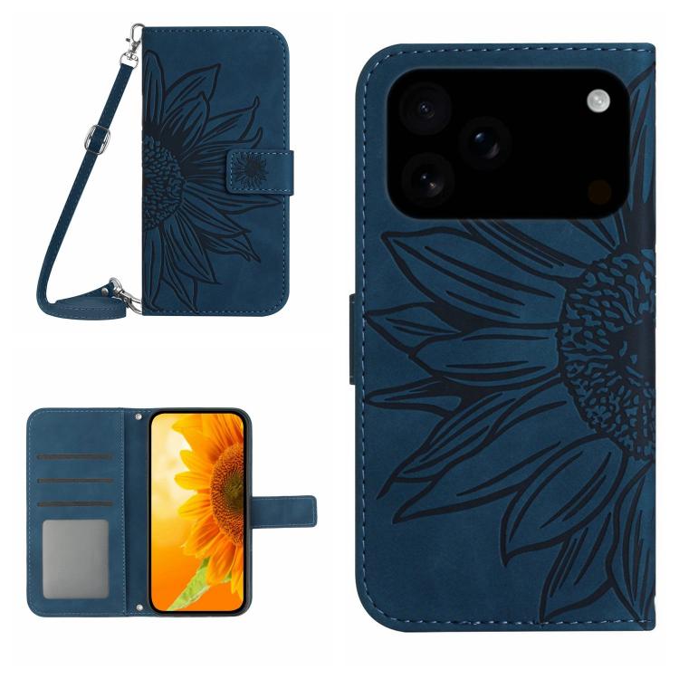 Skin Feel Sun Flower Embossed Flip Leather Phone Case with Lanyard, For iPhone 17, For iPhone Air