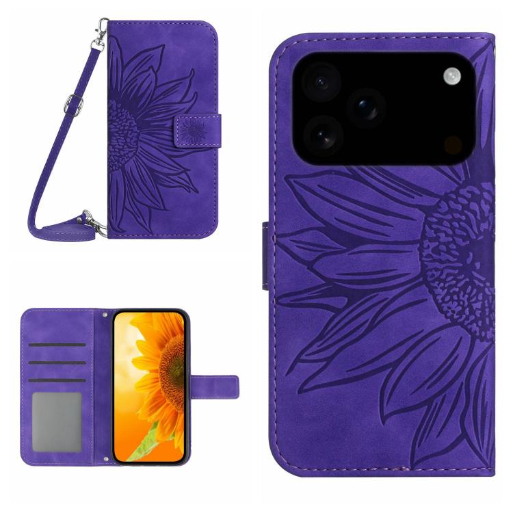 Skin Feel Sun Flower Embossed Flip Leather Phone Case with Lanyard, For iPhone 17, For iPhone Air