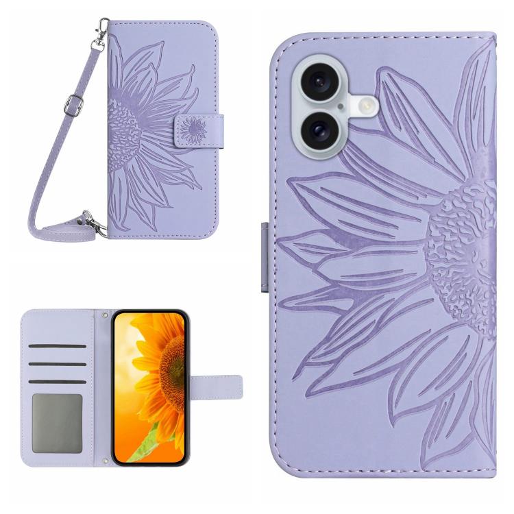 Skin Feel Sun Flower Embossed Flip Leather Phone Case with Lanyard, For iPhone 17, For iPhone Air