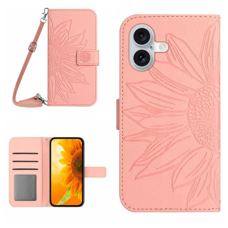 Skin Feel Sun Flower Embossed Flip Leather Phone Case with Lanyard, For iPhone 17, For iPhone Air