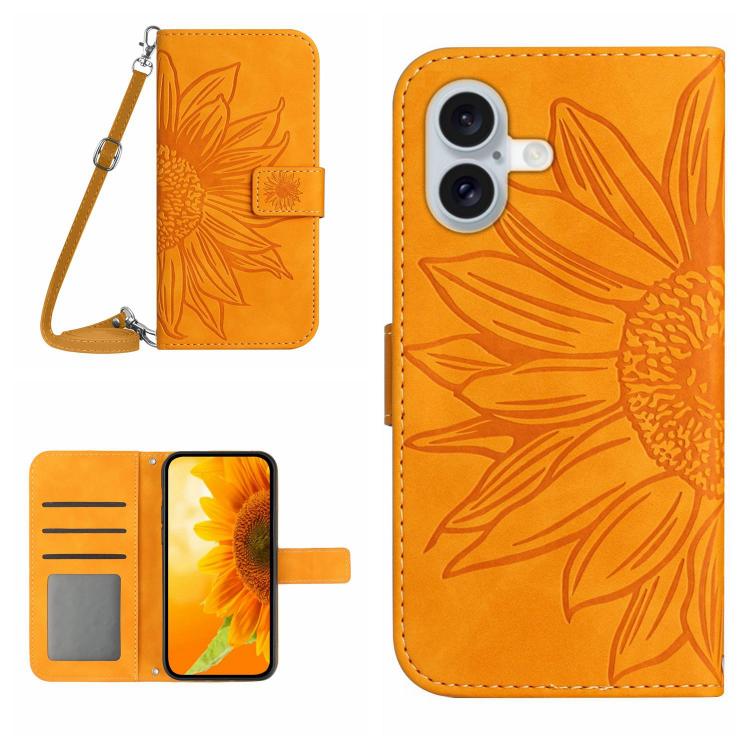 Skin Feel Sun Flower Embossed Flip Leather Phone Case with Lanyard, For iPhone 17, For iPhone Air