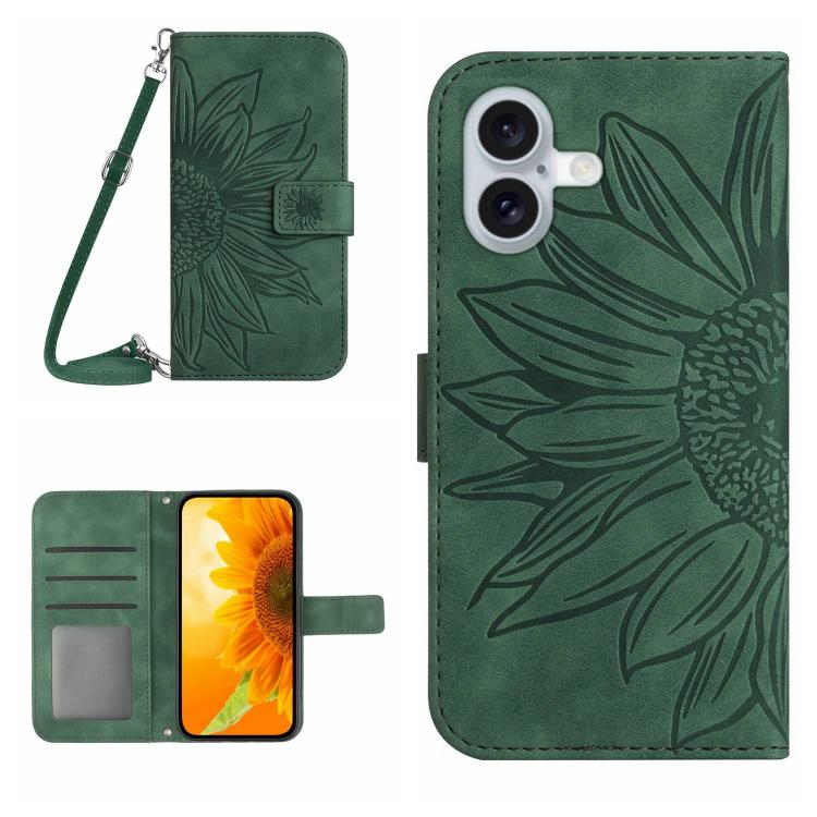 Skin Feel Sun Flower Embossed Flip Leather Phone Case with Lanyard, For iPhone 17, For iPhone Air