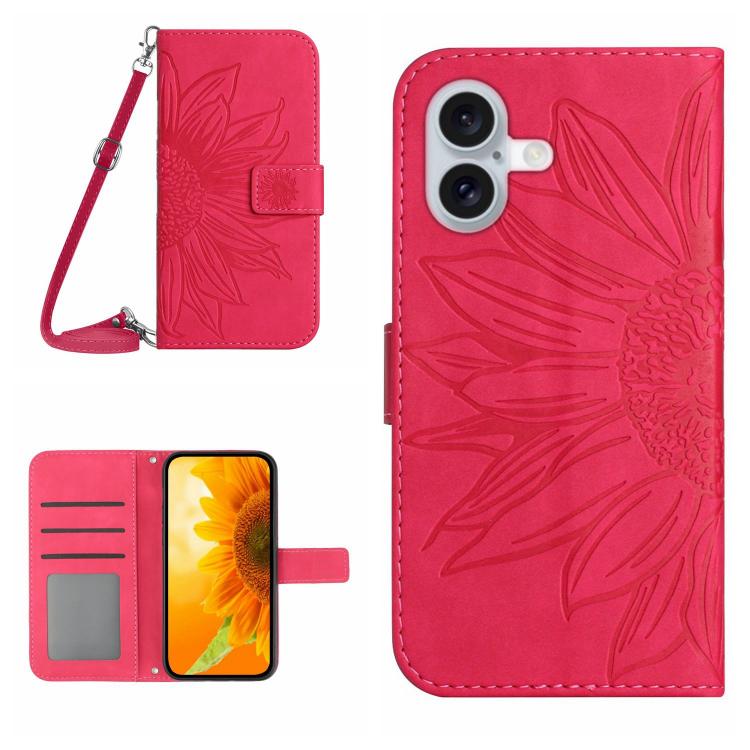 Skin Feel Sun Flower Embossed Flip Leather Phone Case with Lanyard, For iPhone 17, For iPhone Air