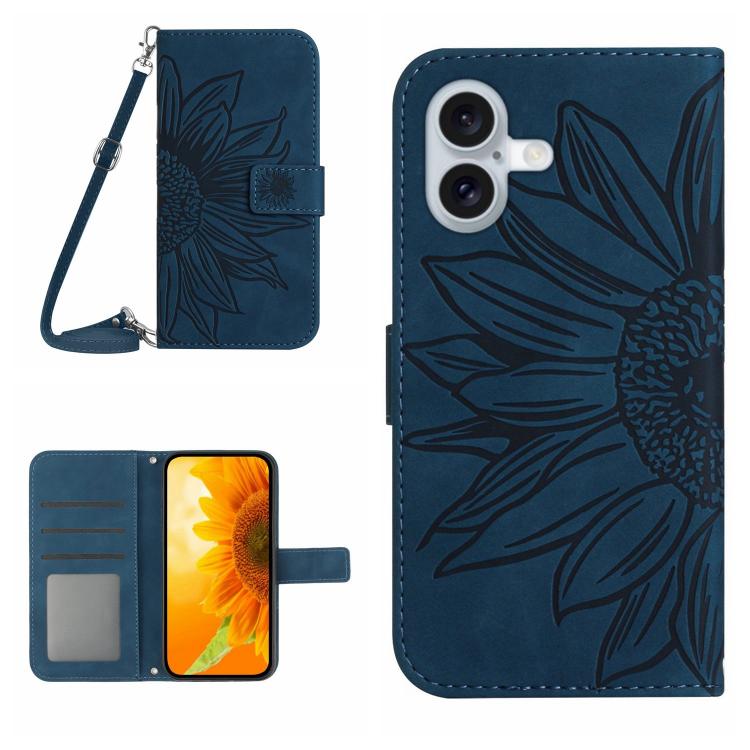 Skin Feel Sun Flower Embossed Flip Leather Phone Case with Lanyard, For iPhone 17, For iPhone Air