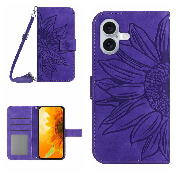 Skin Feel Sun Flower Embossed Flip Leather Phone Case with Lanyard, For iPhone 17, For iPhone Air