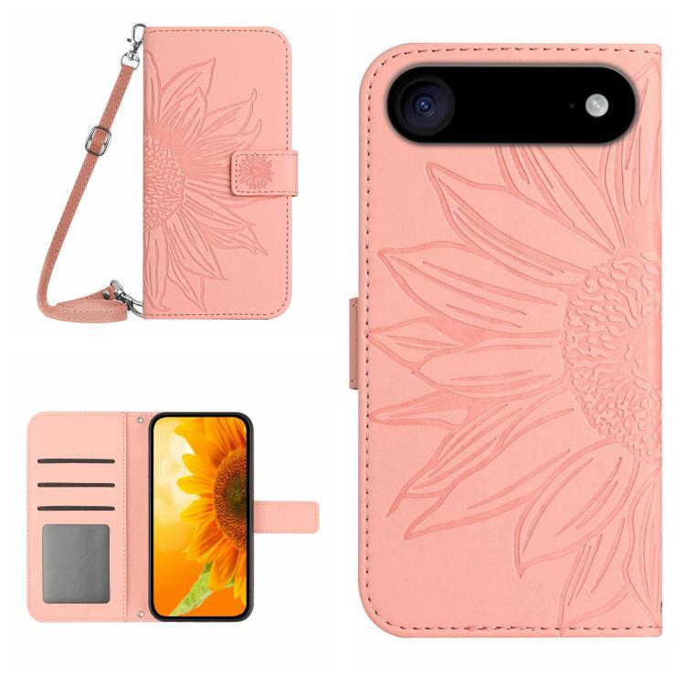 Skin Feel Sun Flower Embossed Flip Leather Phone Case with Lanyard, For iPhone 16e, For iPhone 16 Pro Max