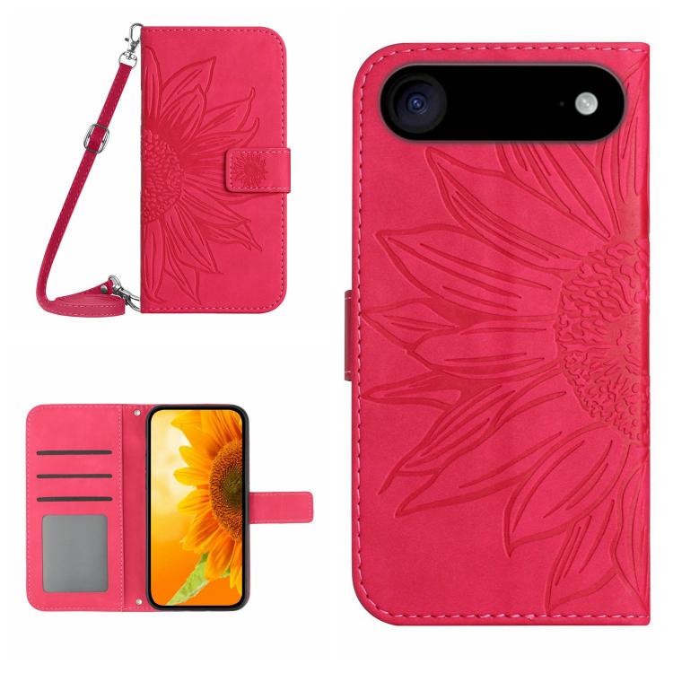 Skin Feel Sun Flower Embossed Flip Leather Phone Case with Lanyard, For iPhone 16e, For iPhone 16 Pro Max
