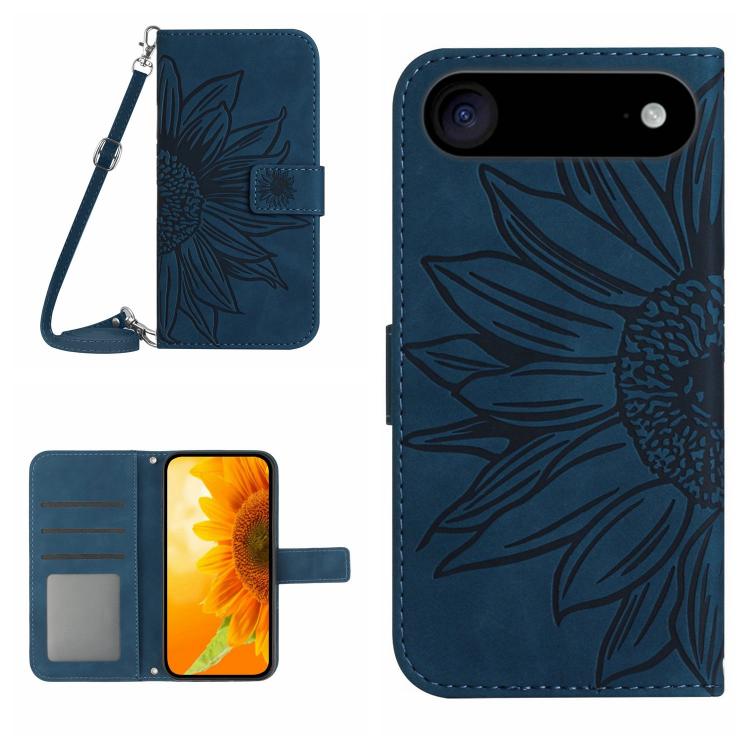 Skin Feel Sun Flower Embossed Flip Leather Phone Case with Lanyard, For iPhone 16e, For iPhone 16 Pro Max