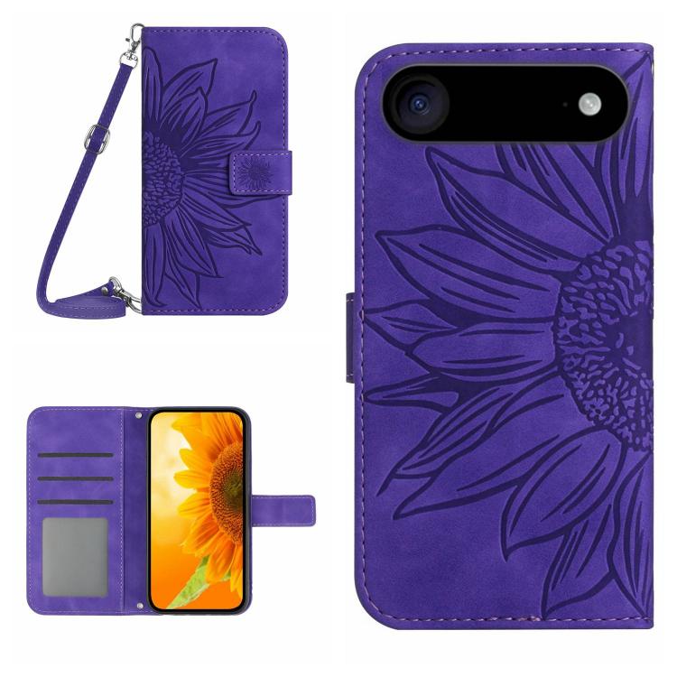 Skin Feel Sun Flower Embossed Flip Leather Phone Case with Lanyard, For iPhone 16e, For iPhone 16 Pro Max