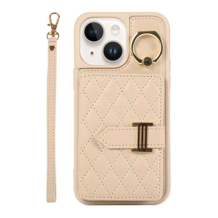 Horizontal Card Bag Ring Holder Phone Case with Dual Lanyard, For iPhone 14 Plus, For iPhone 14, For iPhone 14 Pro