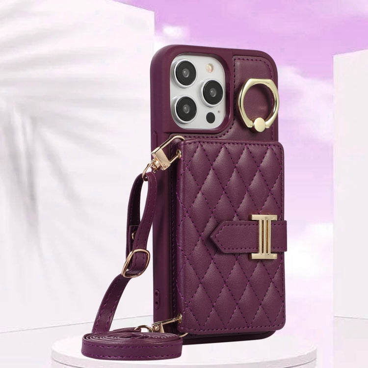 Horizontal Card Bag Ring Holder Phone Case with Dual Lanyard, For iPhone 14 Plus, For iPhone 14, For iPhone 14 Pro