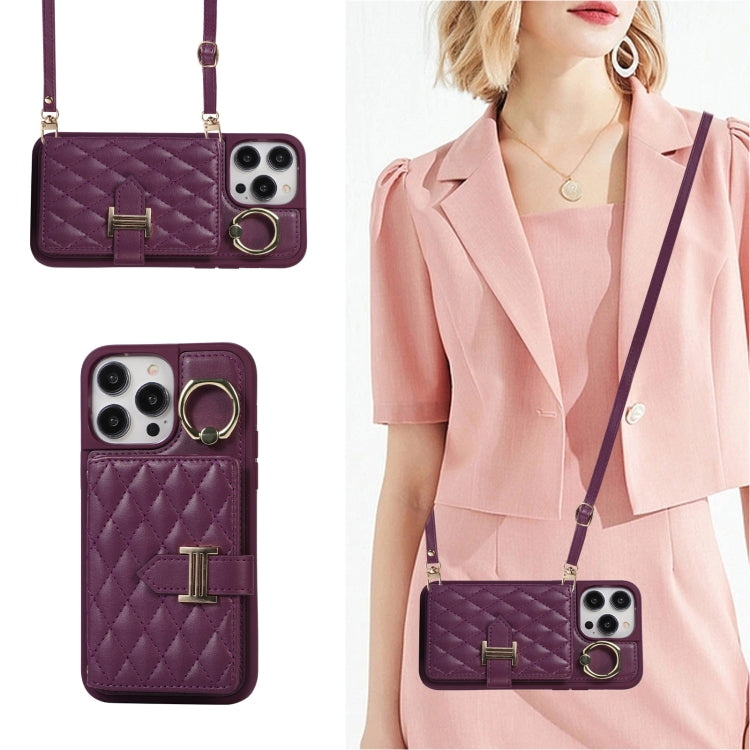 Horizontal Card Bag Ring Holder Phone Case with Dual Lanyard, For iPhone 14 Plus, For iPhone 14, For iPhone 14 Pro