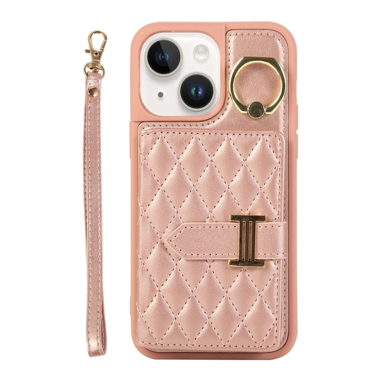 Horizontal Card Bag Ring Holder Phone Case with Dual Lanyard, For iPhone 14 Plus, For iPhone 14, For iPhone 14 Pro
