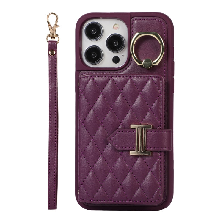 Horizontal Card Bag Ring Holder Phone Case with Dual Lanyard, For iPhone 14 Plus, For iPhone 14, For iPhone 14 Pro