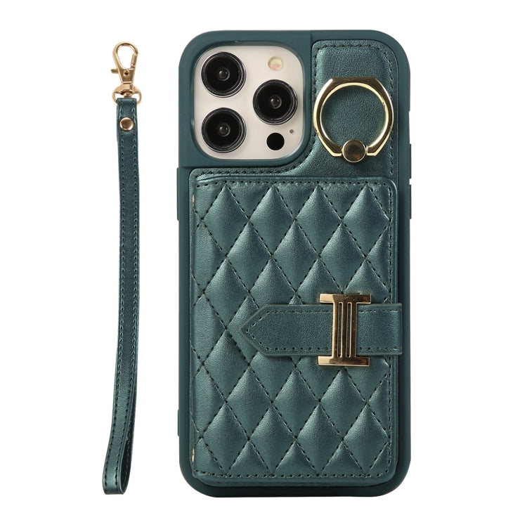Horizontal Card Bag Ring Holder Phone Case with Dual Lanyard, For iPhone 14 Plus, For iPhone 14, For iPhone 14 Pro