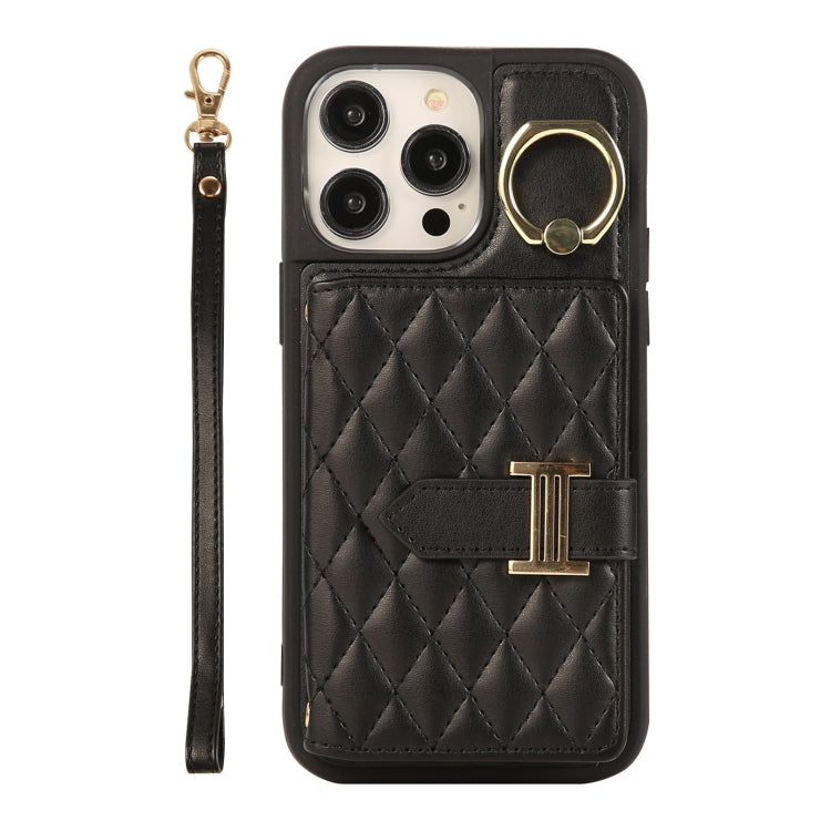Horizontal Card Bag Ring Holder Phone Case with Dual Lanyard, For iPhone 14 Plus, For iPhone 14, For iPhone 14 Pro