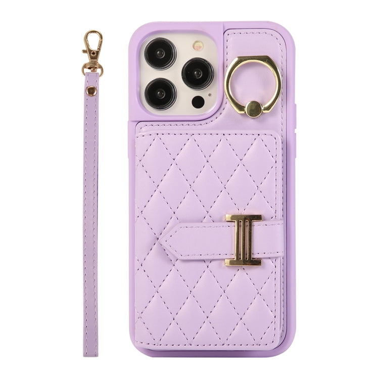 Horizontal Card Bag Ring Holder Phone Case with Dual Lanyard, For iPhone 14 Plus, For iPhone 14, For iPhone 14 Pro