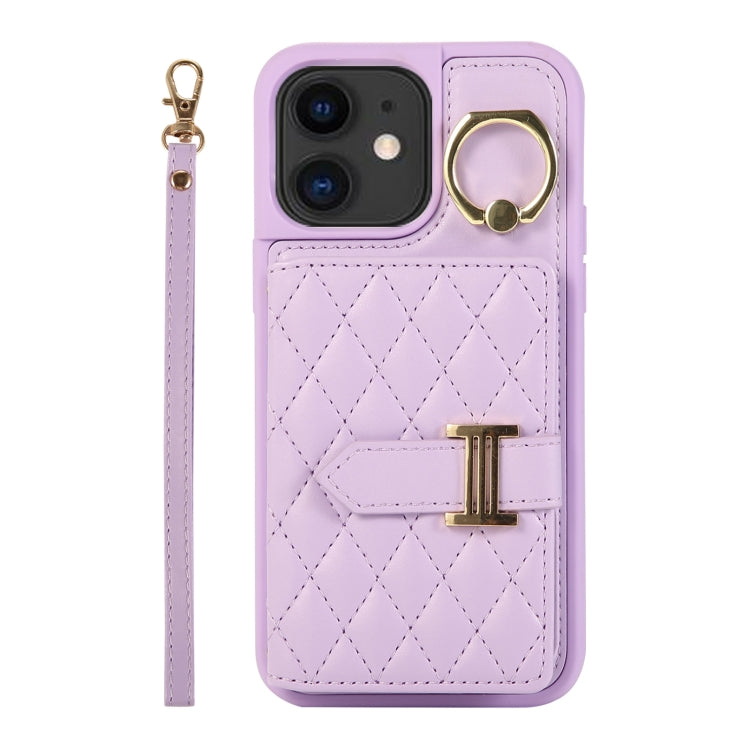Horizontal Card Bag Ring Holder Phone Case with Dual Lanyard, For iPhone 13, For iPhone 12, For iPhone 12 Pro Max