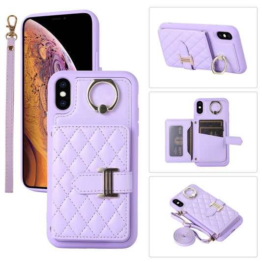 Horizontal Card Bag Ring Holder Phone Case with Dual Lanyard, For iPhone XS Max