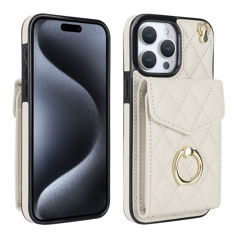 Rhombic Texture Card Bag Phone Case with Long Lanyard