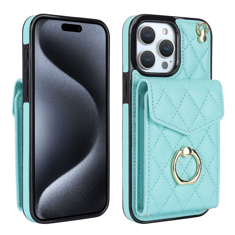 Rhombic Texture Card Bag Phone Case with Long Lanyard