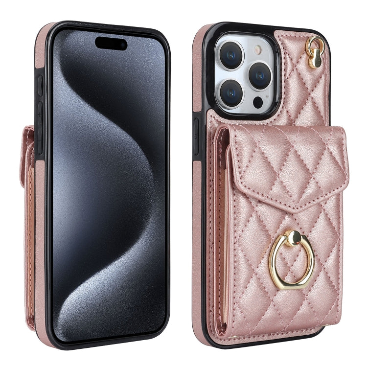 Rhombic Texture Card Bag Phone Case with Long Lanyard