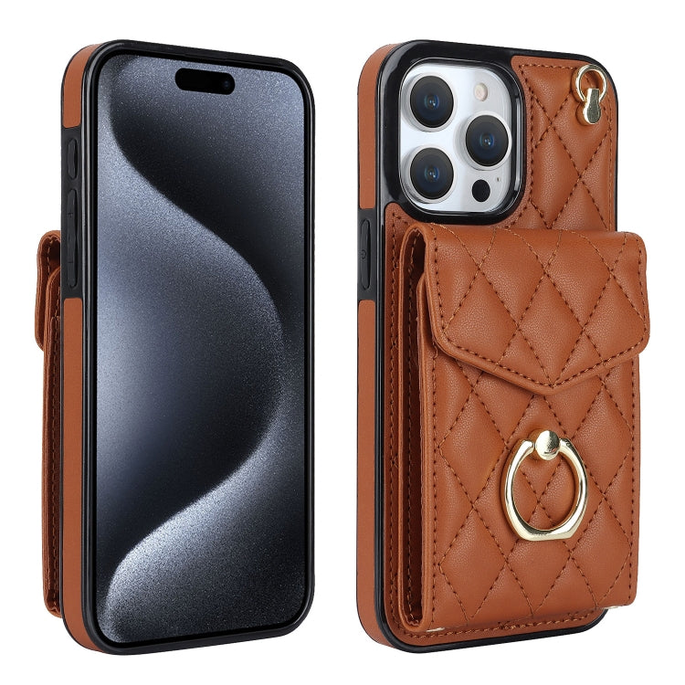 Rhombic Texture Card Bag Phone Case with Long Lanyard